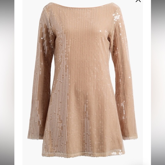 🦃NWT Reformation Sereia Sequin Long Sleeve Champagne Sequin Minidress - Picture 3 of 12